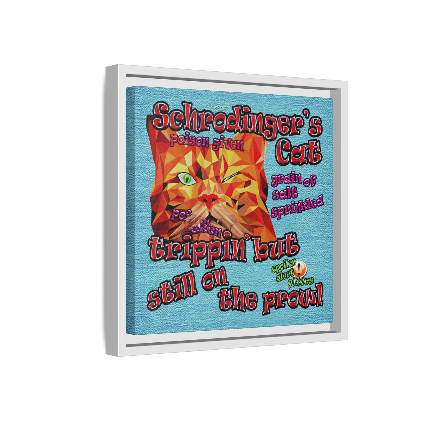schrodinger's cat - framed canvas art (faded blue)