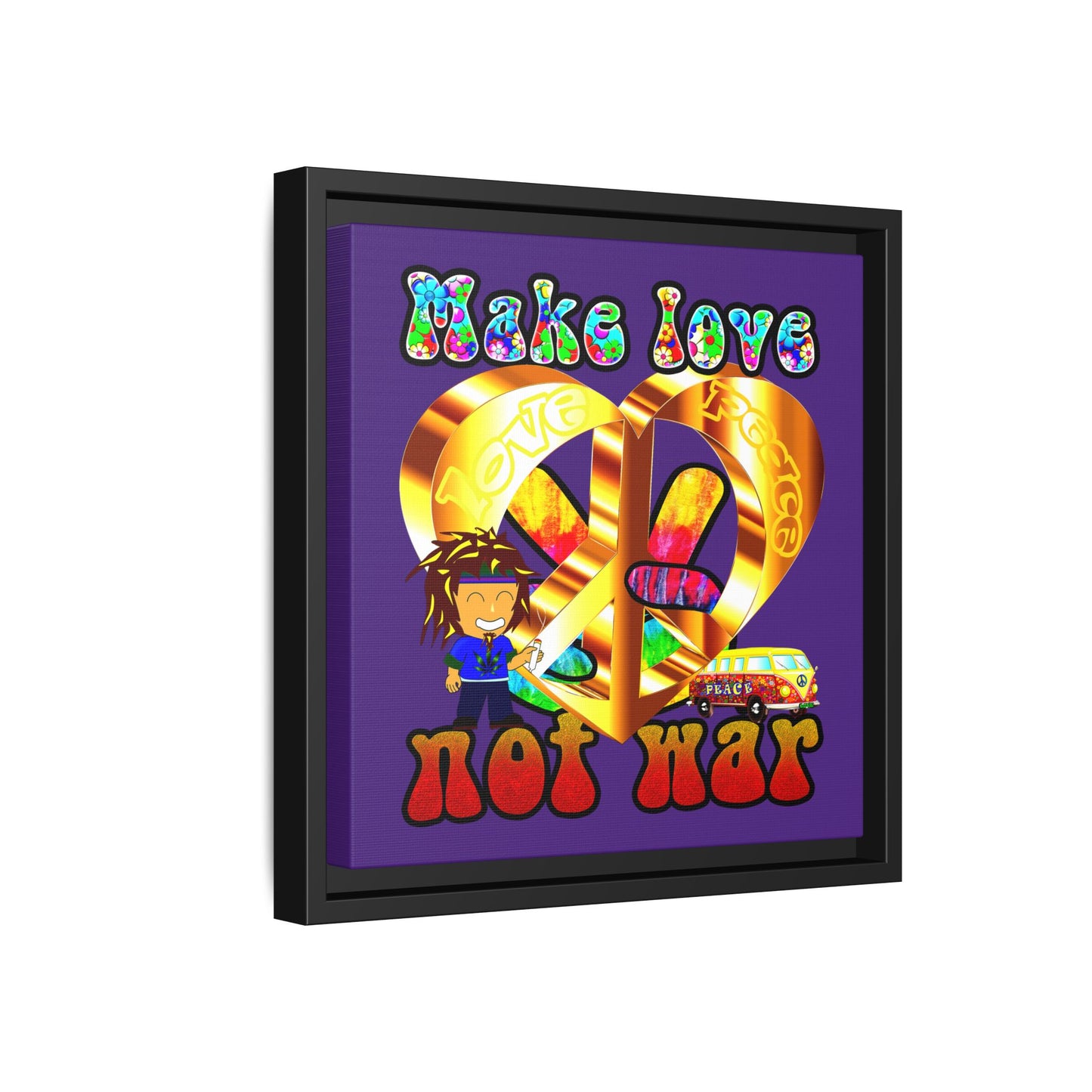 love peace - framed canvas art (purple)