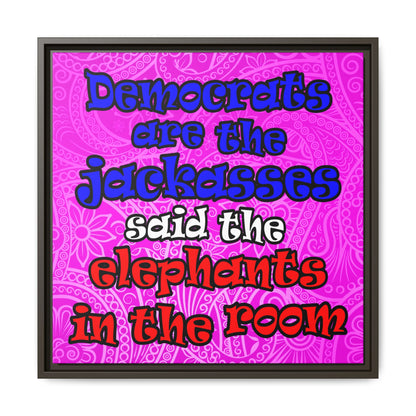 donkeys and elephants - framed canvas art (pink swirl)