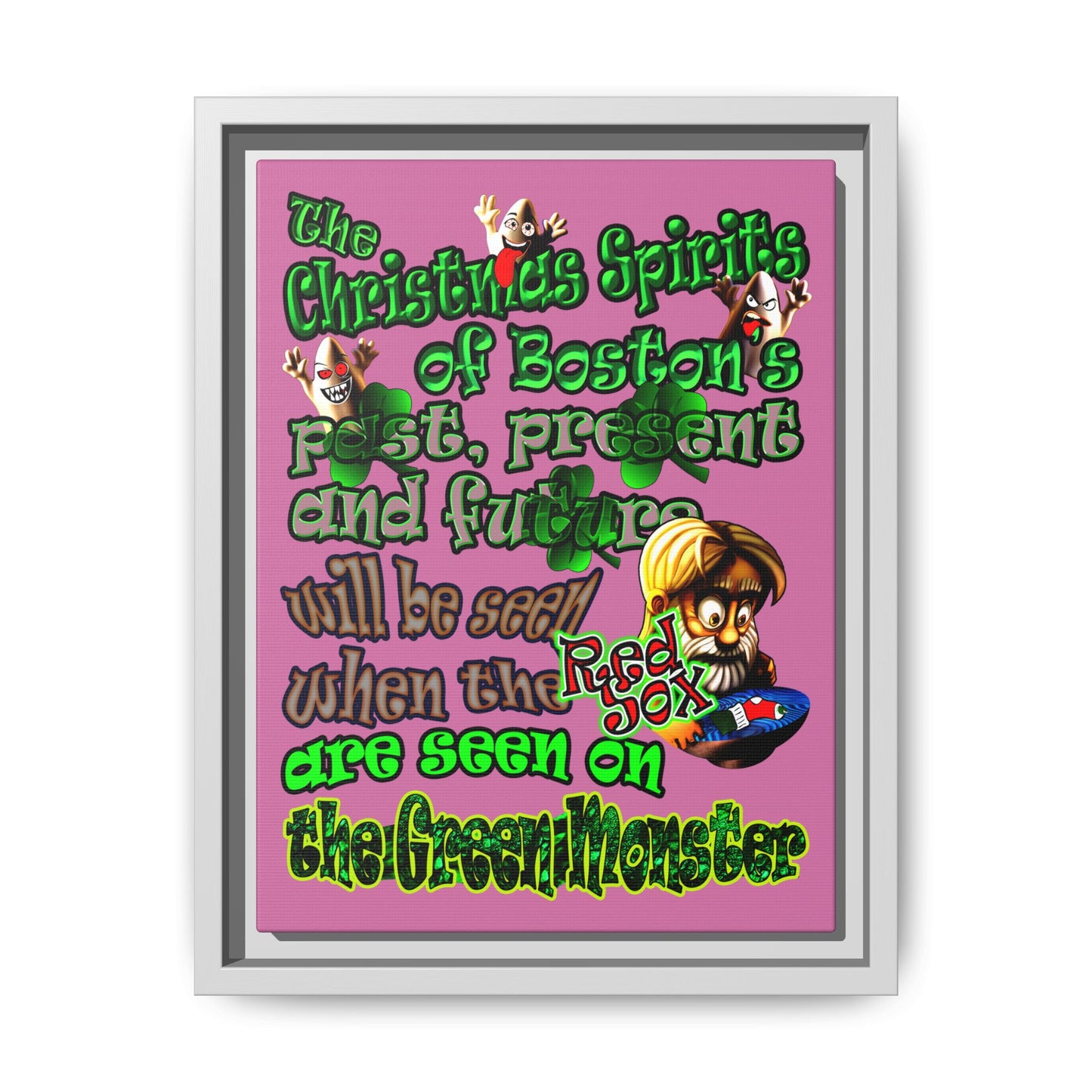 christmas spirits of boston - framed canvas art (light pink)