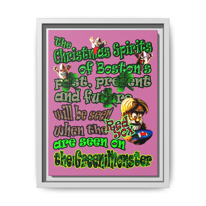 christmas spirits of boston - framed canvas art (light pink)