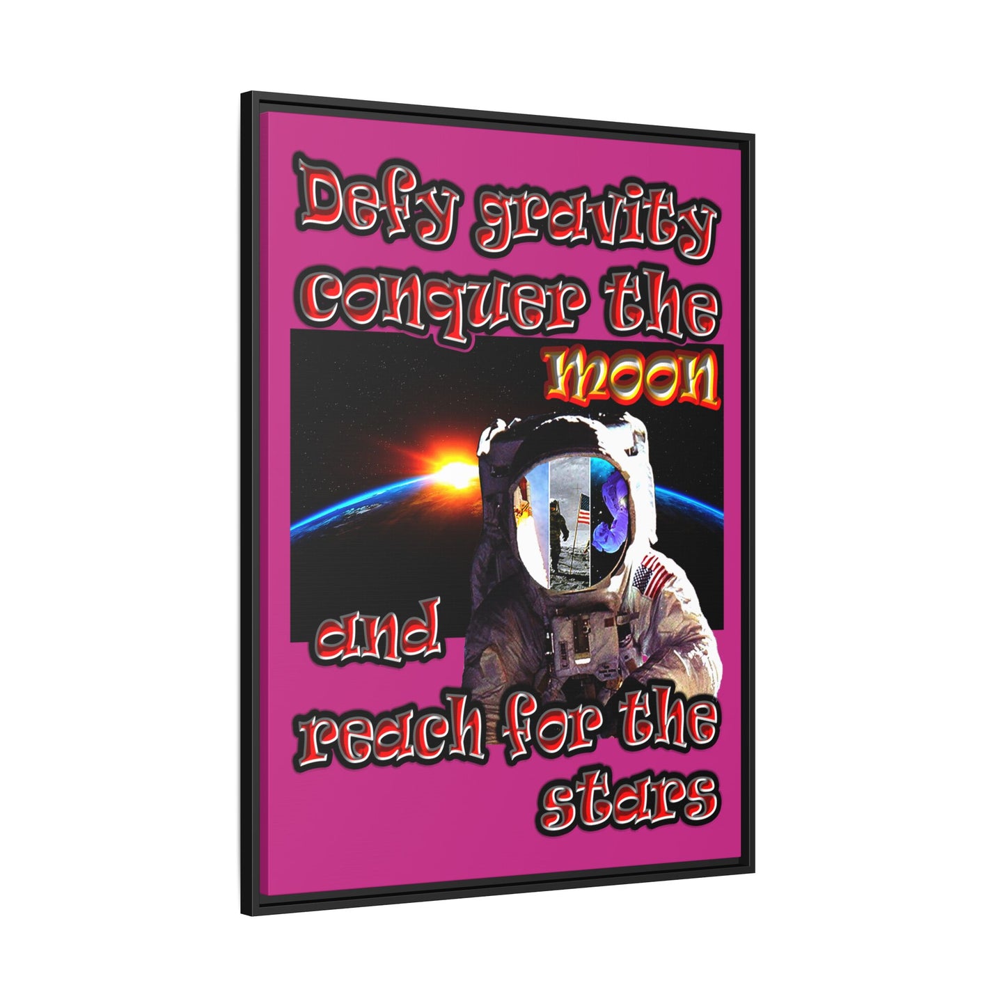 defy conquer reach - framed canvas art (pink)