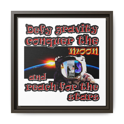 defy conquer reach - framed canvas art (white)