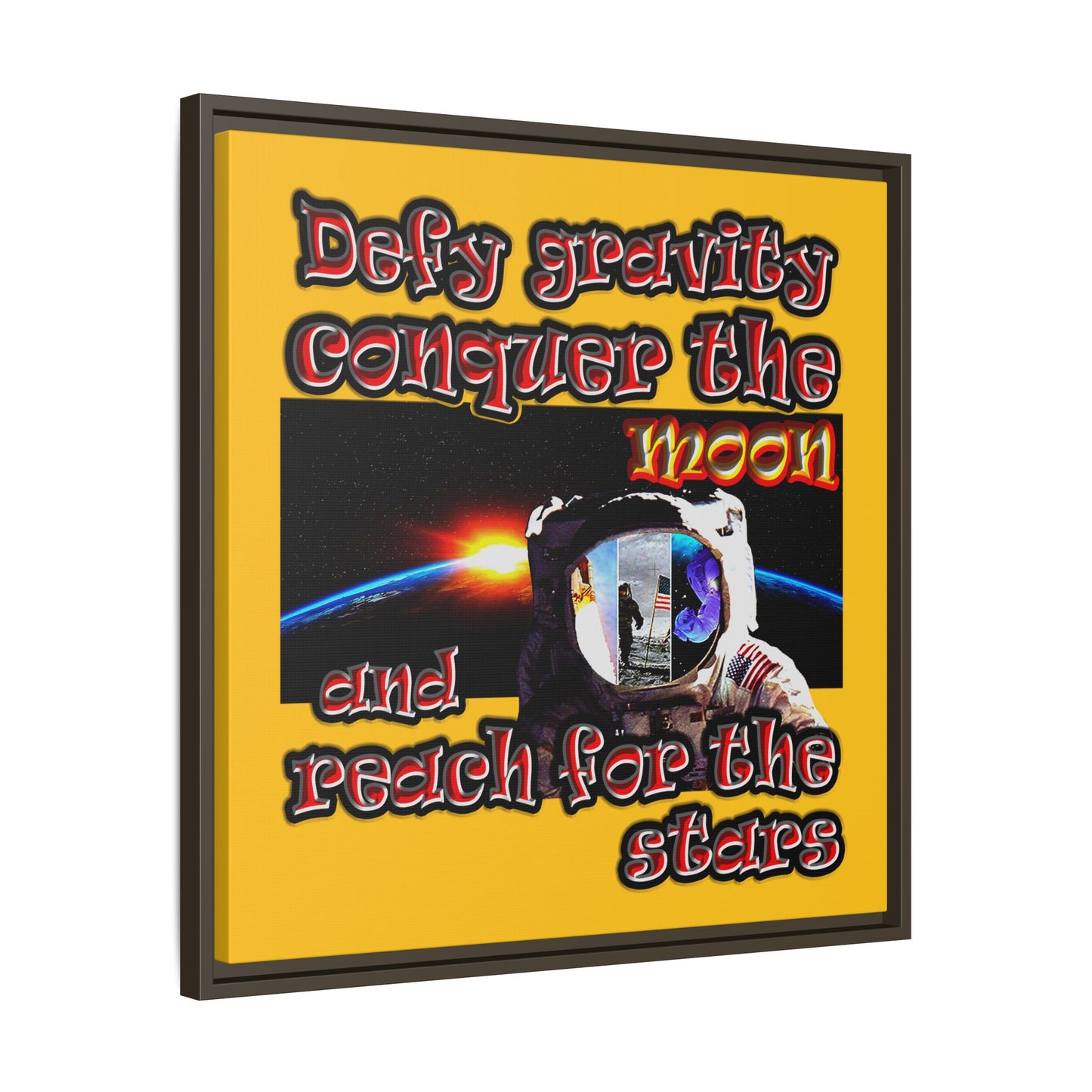 defy conquer reach - framed canvas art (yellow)