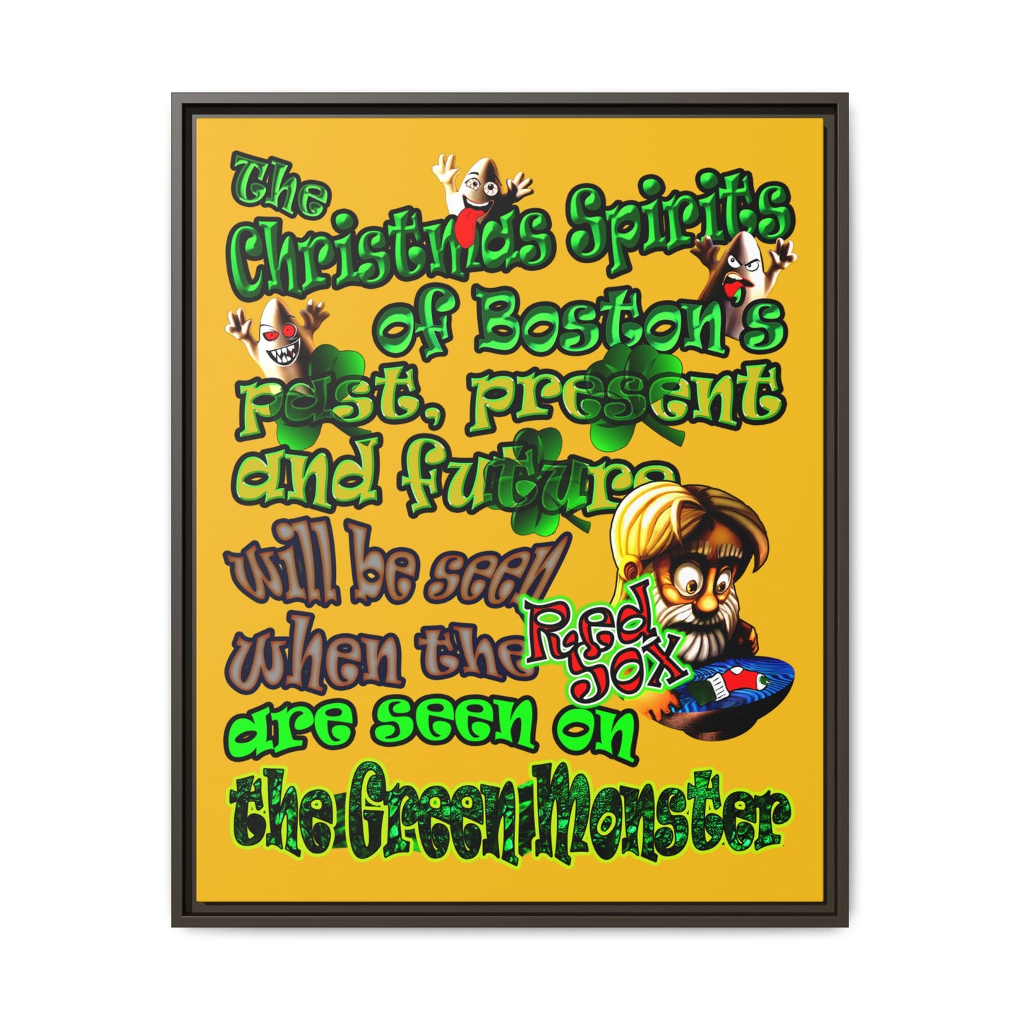 christmas spirits of boston - framed canvas art (yellow)