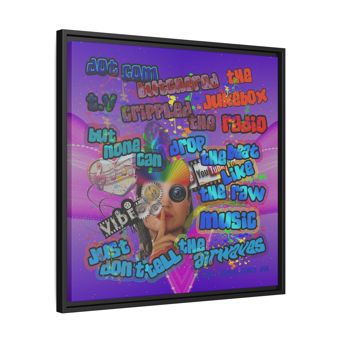 drop the beat - framed canvas art (purple-pink wave)