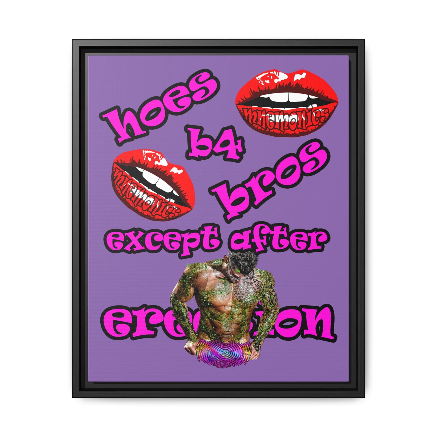 hoes b4 bros - framed canvas art (light purple)