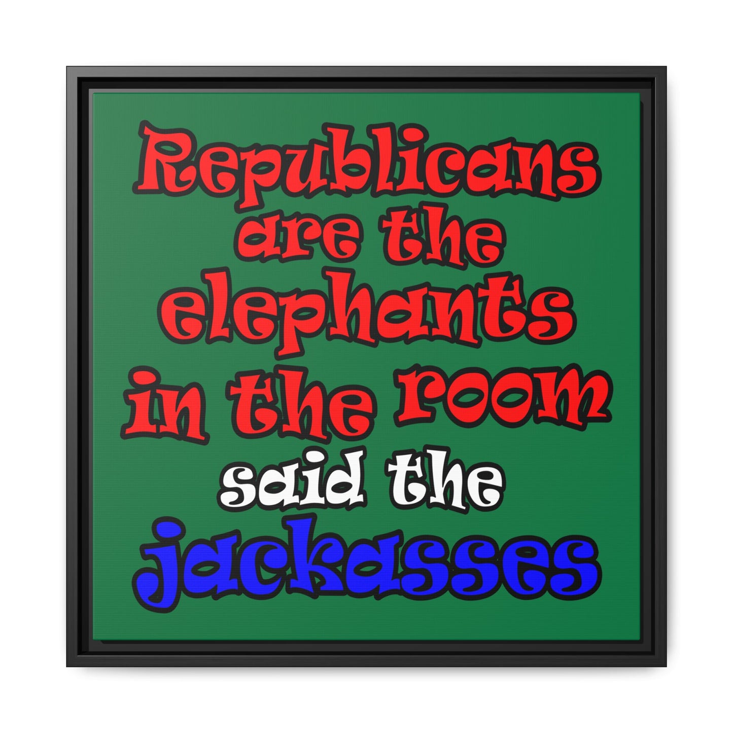 donkeys and elephants - framed canvas art (dark green)