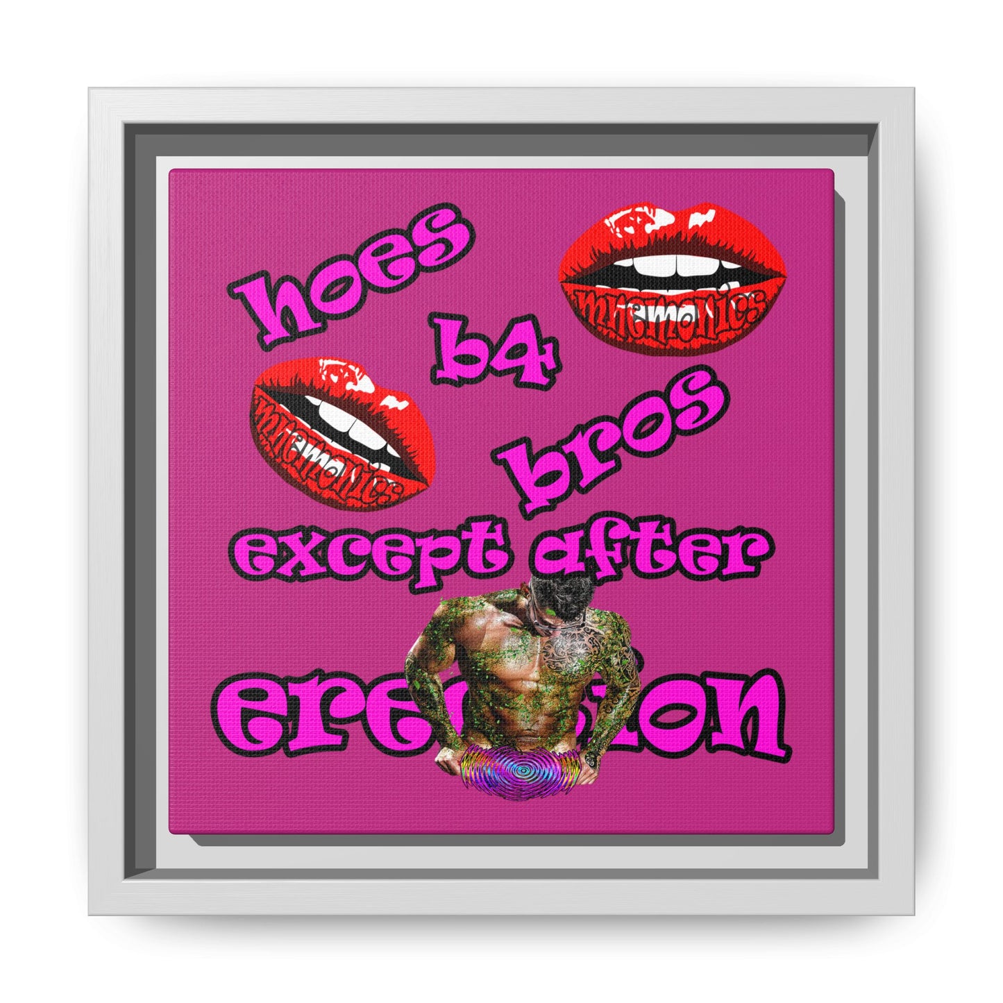 hoes b4 bros - framed canvas art (pink)