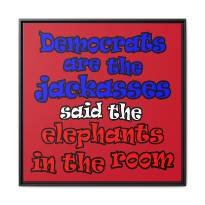 donkeys and elephants - framed canvas art (dark red)