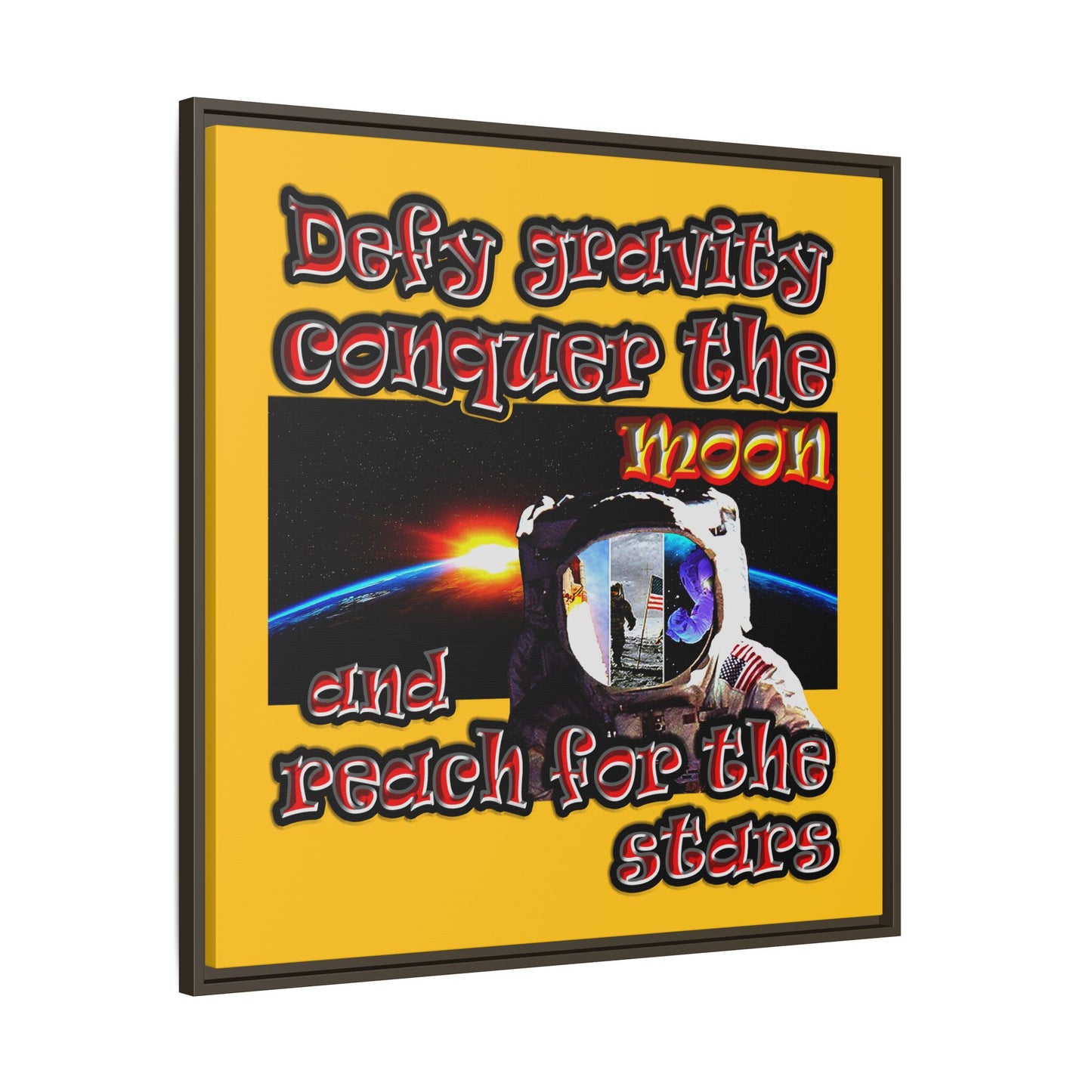 defy conquer reach - framed canvas art (yellow)