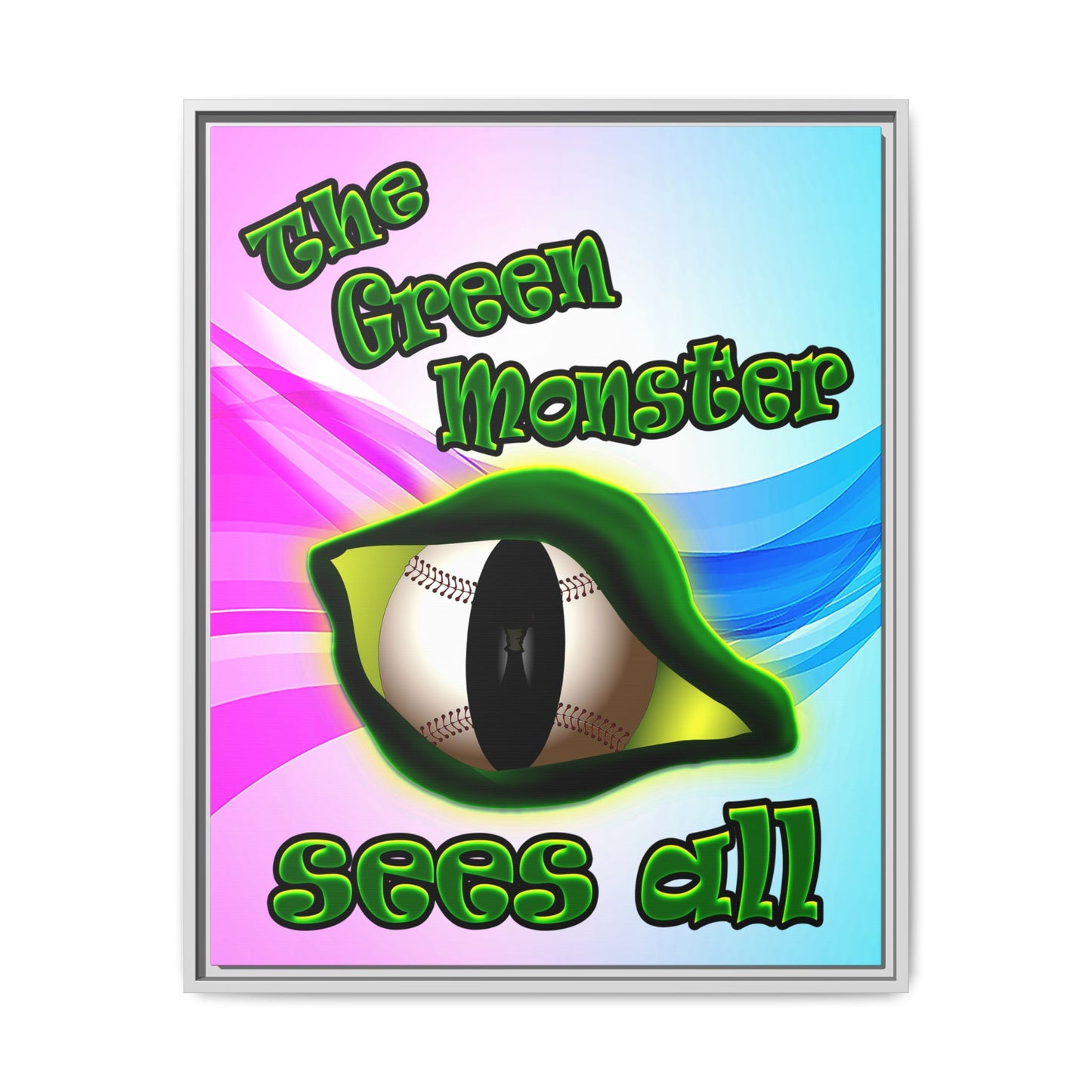 green monster - framed canvas art (light blue-pink wave)