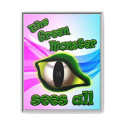 green monster - framed canvas art (light blue-pink wave)
