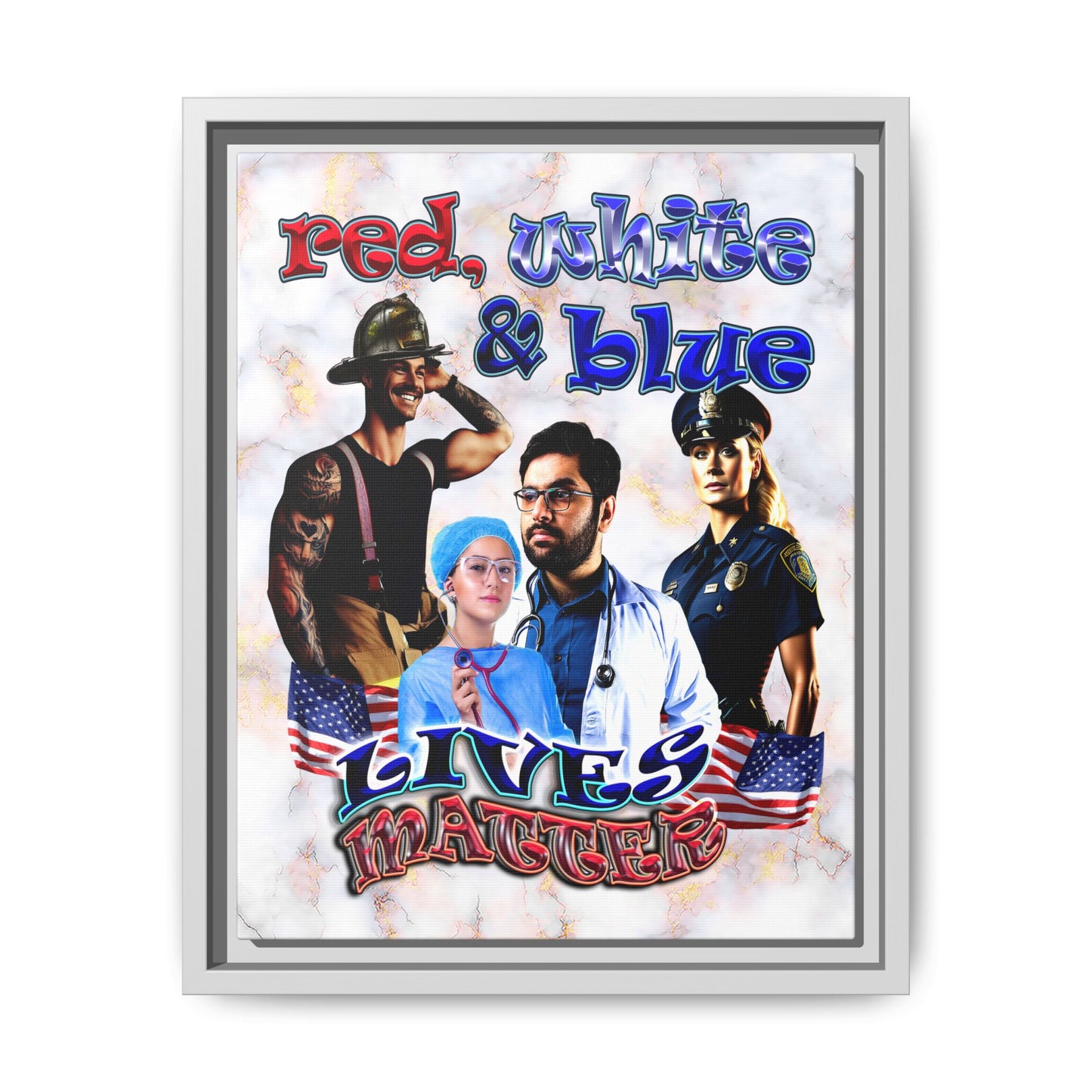 rw&b lives matter - framed canvas art (white marble)