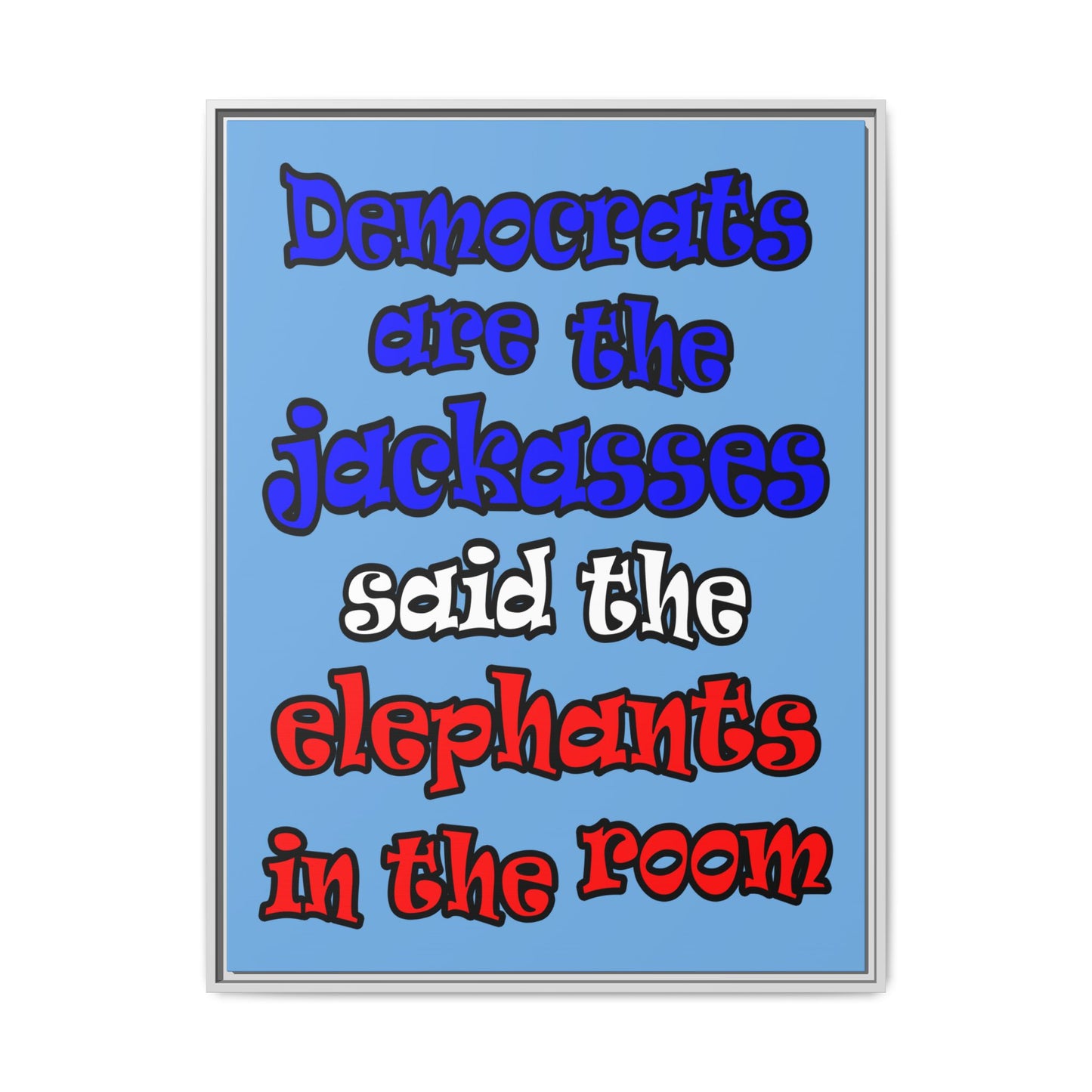 donkeys and elephants - framed canvas art (light blue)