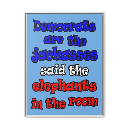 donkeys and elephants - framed canvas art (light blue)