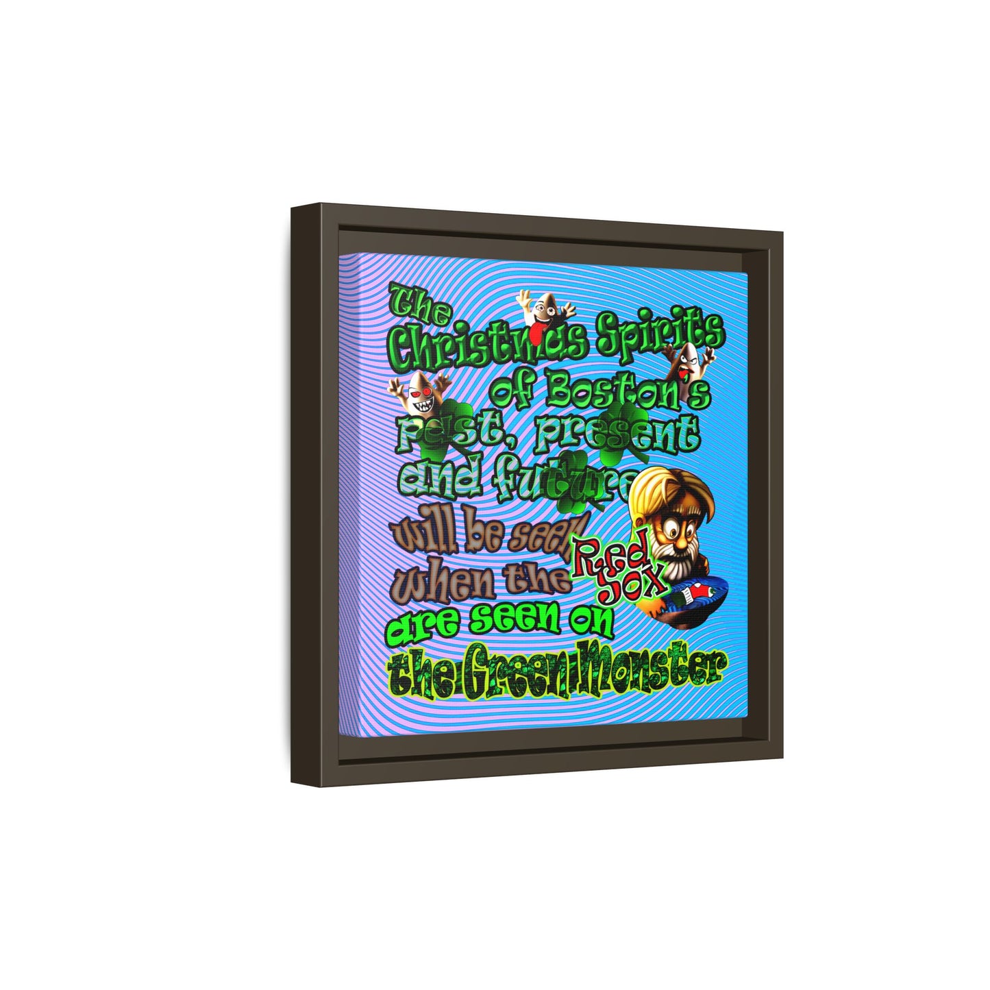 christmas spirits of boston - framed canvas art (light blue-purple wave)
