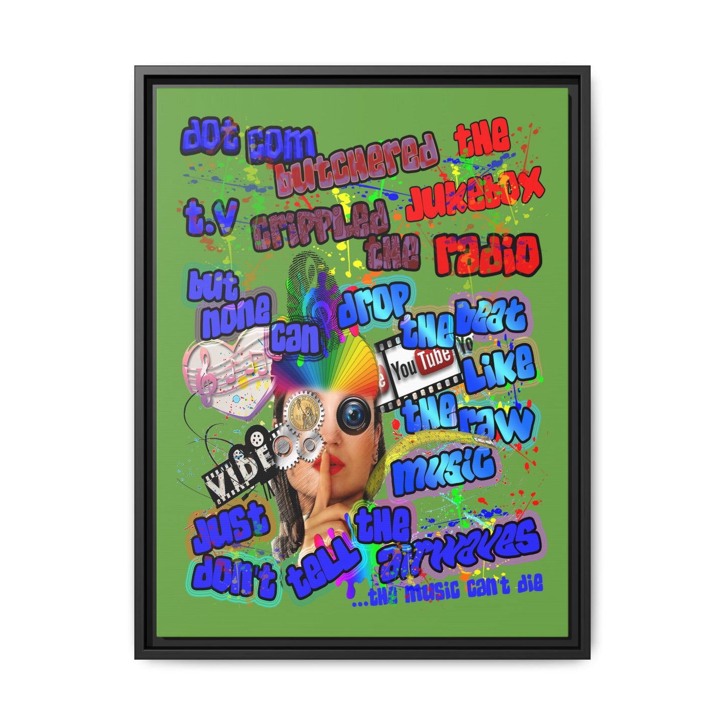 drop the beat - framed canvas art (green)