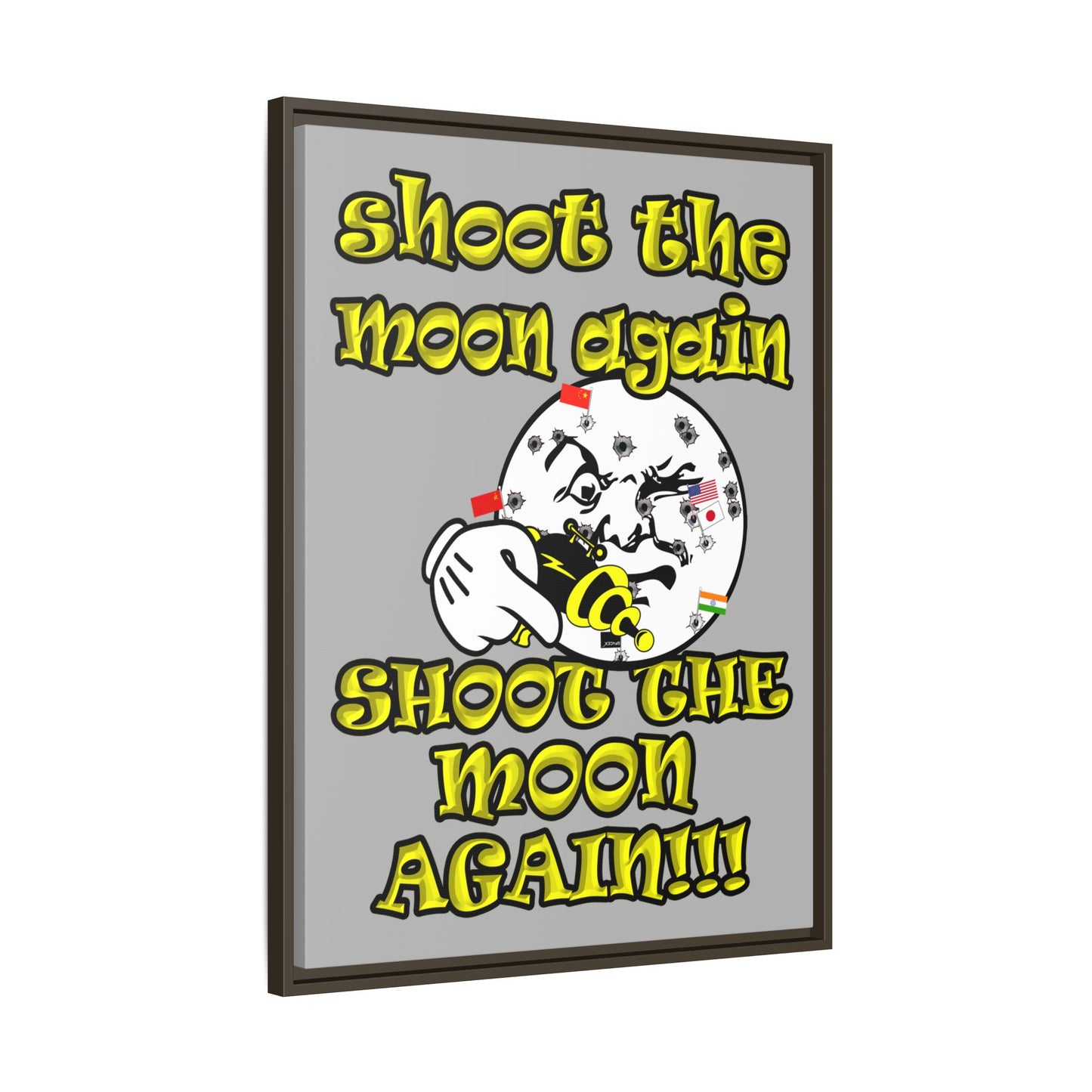 shoot the moon again - framed canvas art (light grey)