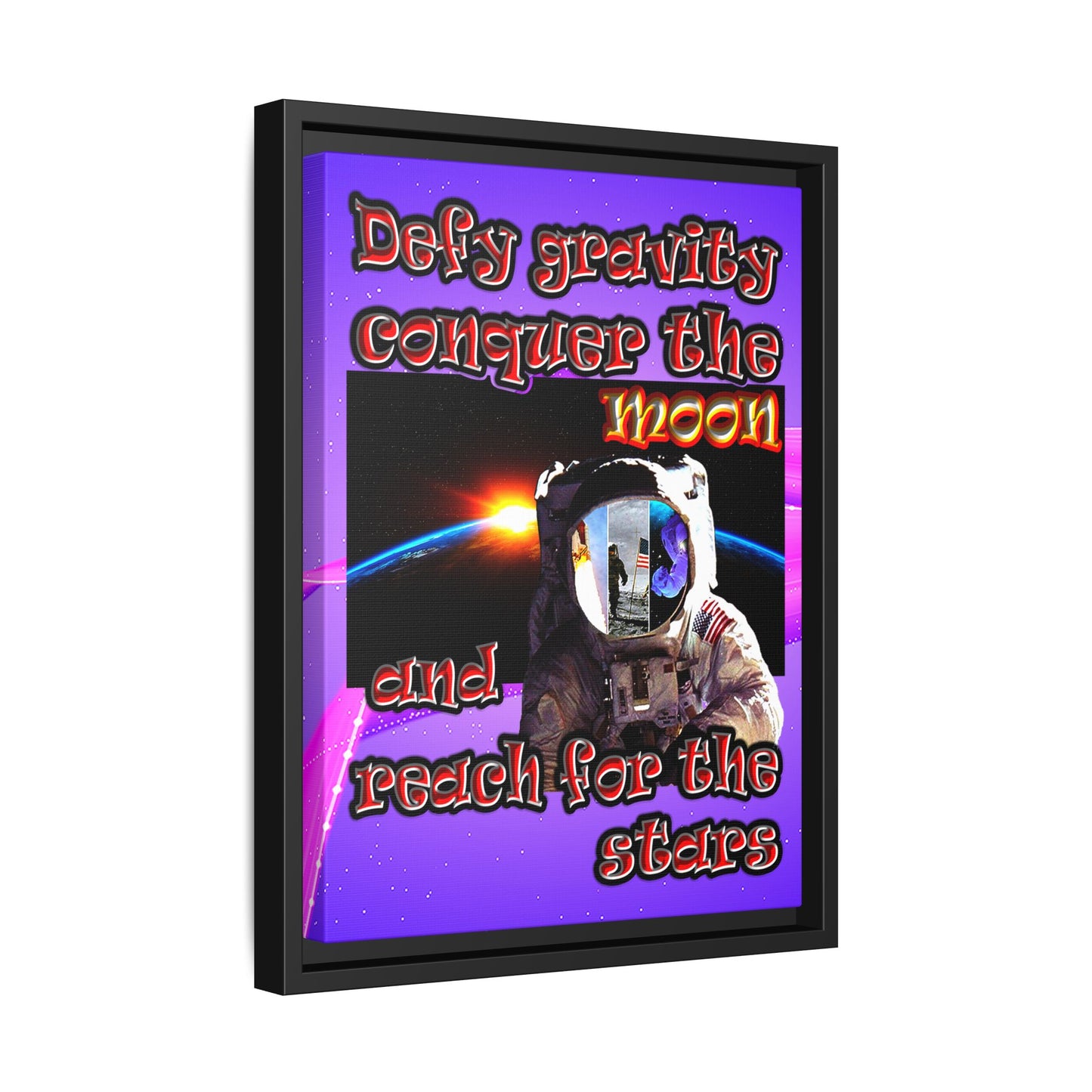 defy conquer reach - framed canvas art (purple-pink wave)