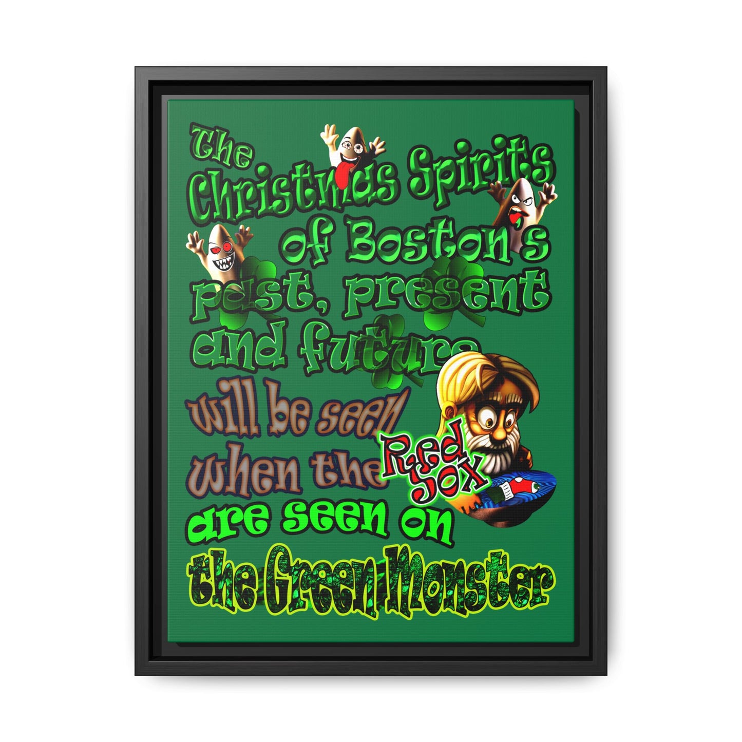 christmas spirits of boston - framed canvas art (dark green)