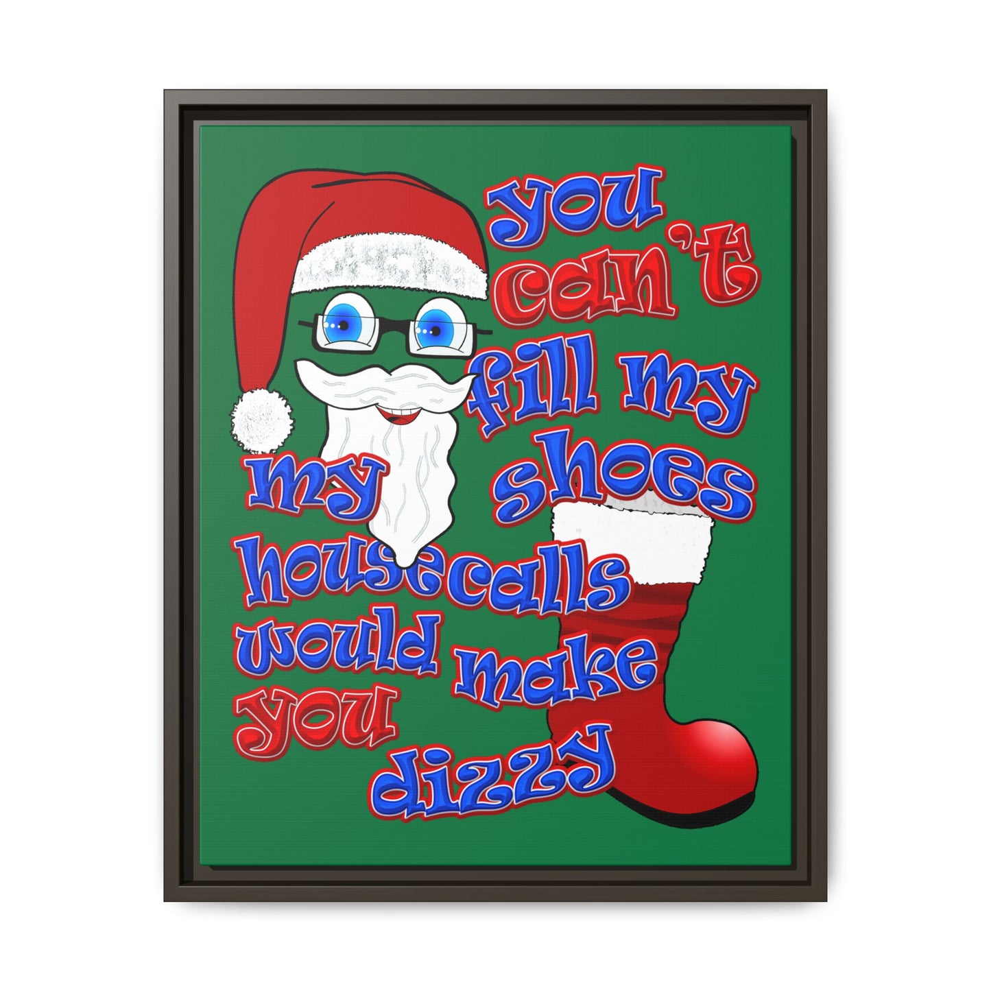 santa's shoes - framed canvas art (dark green)
