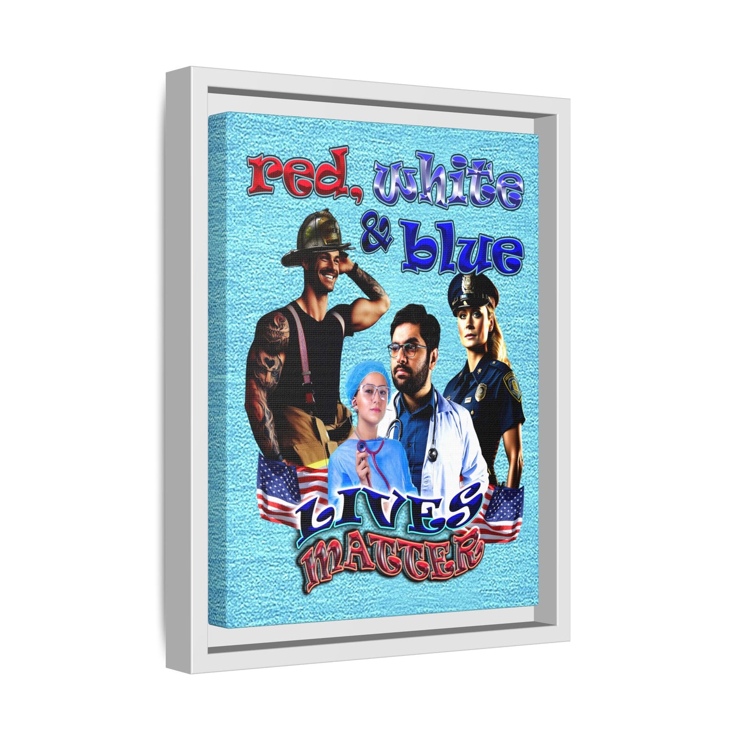 rw&b lives matter - framed canvas art (faded blue)