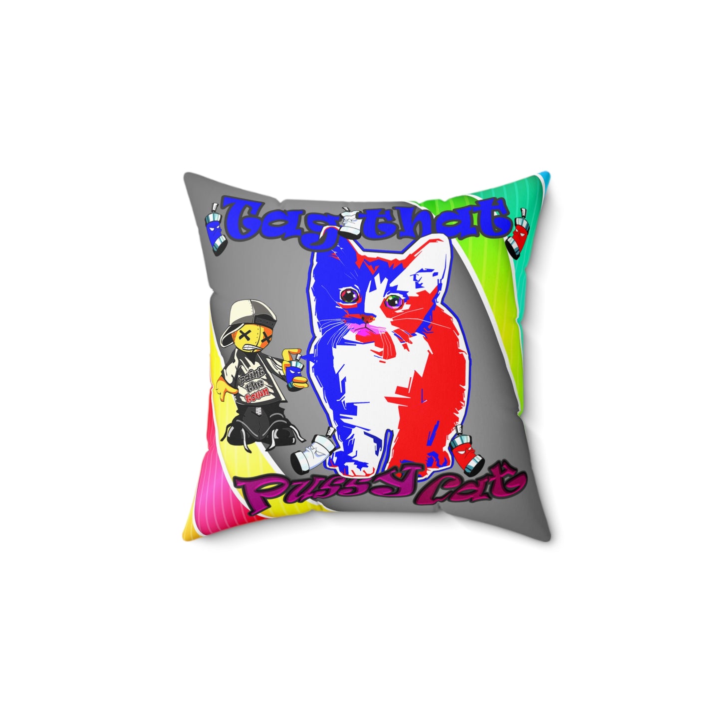 tag that - Spun Polyester Square Pillow - (rainbow split)