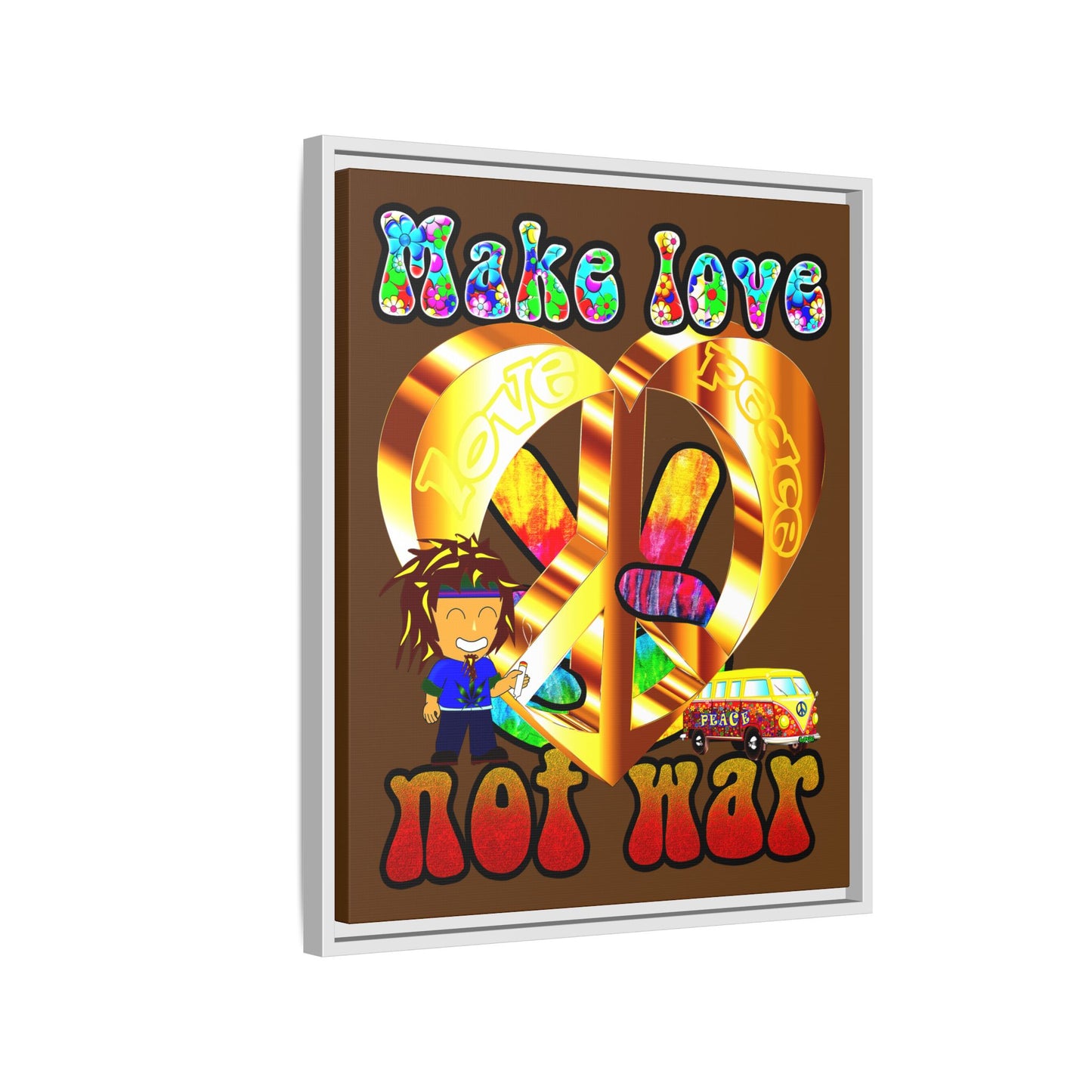 love peace - framed canvas art (brown)