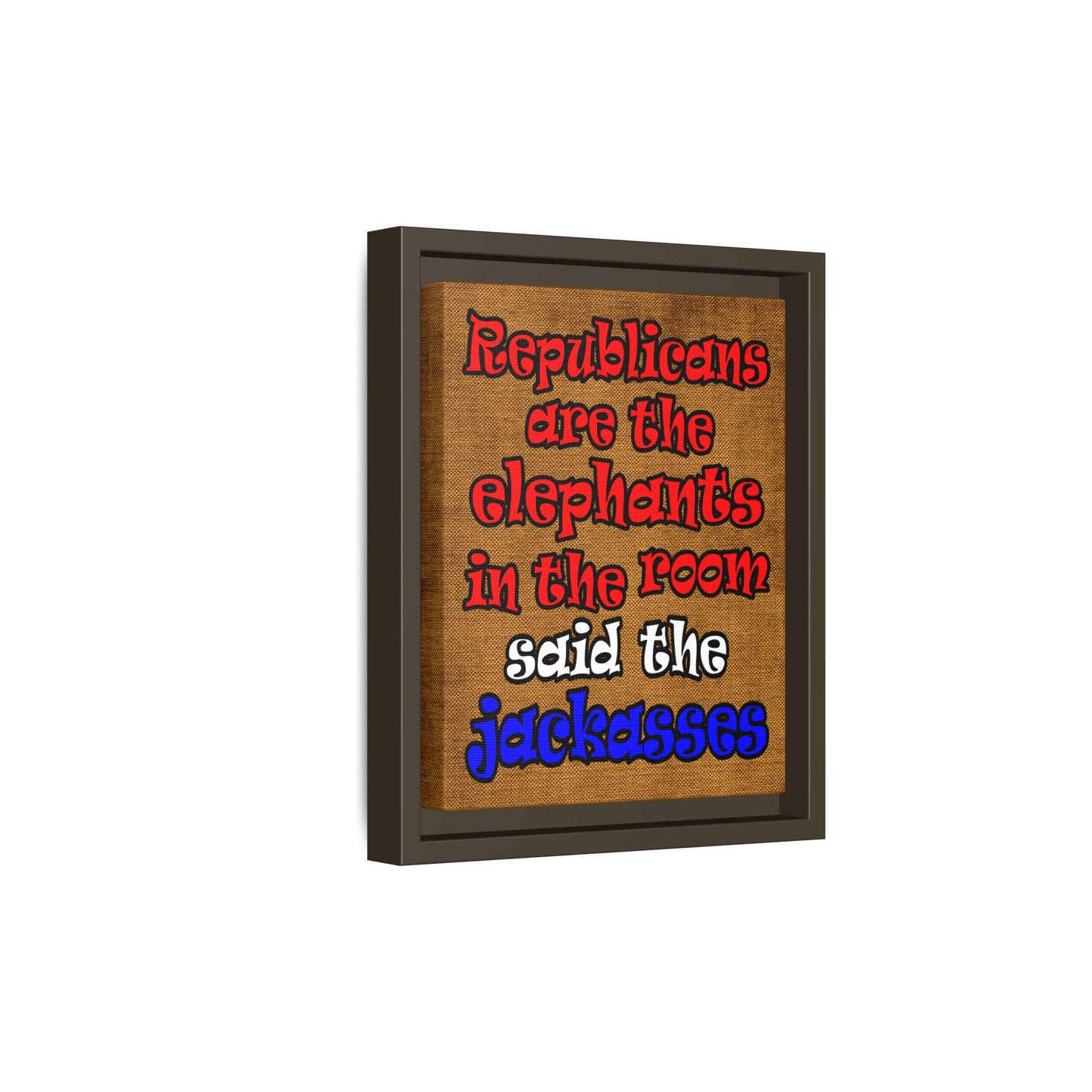 donkeys and elephants - framed canvas art (brown papyrus)