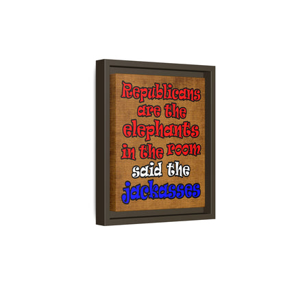 donkeys and elephants - framed canvas art (brown papyrus)