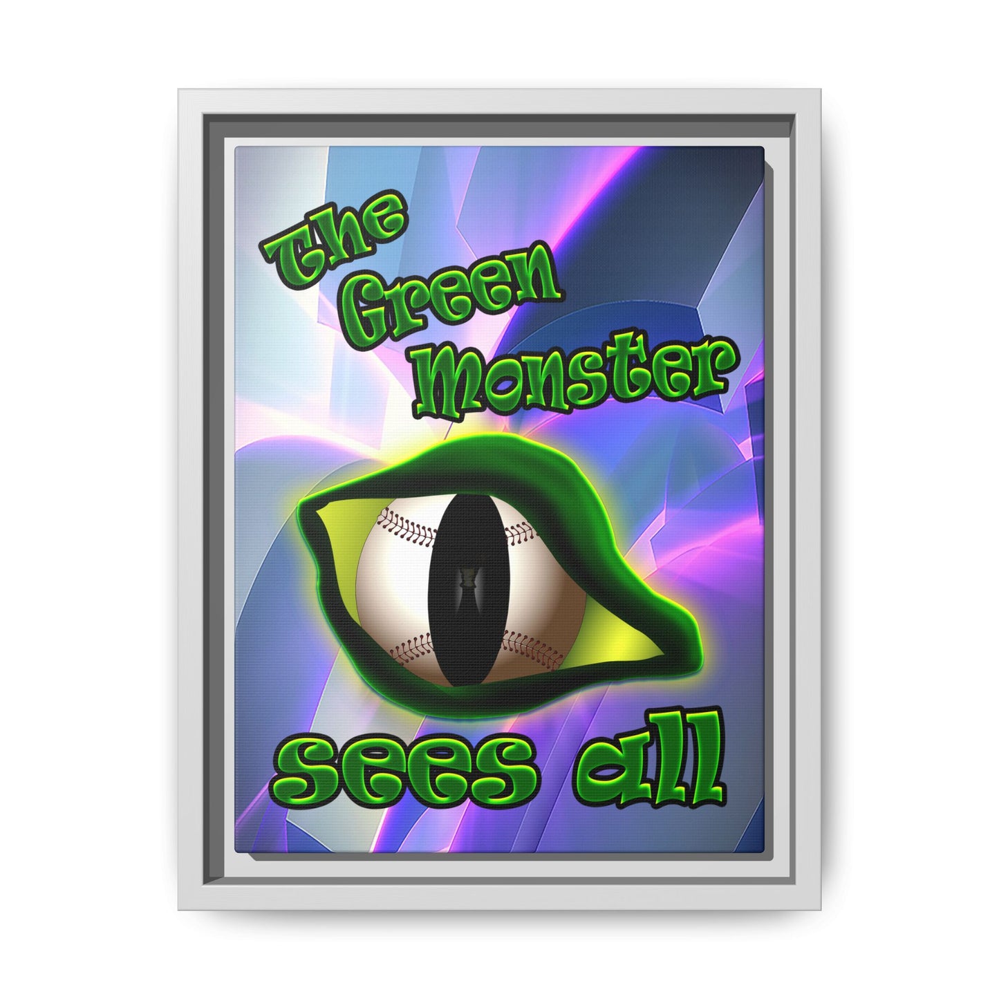 green monster - framed canvas art (grey-pink wave)