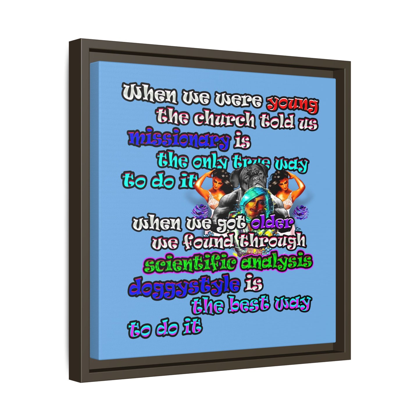 doggystyle - framed canvas art (light blue)