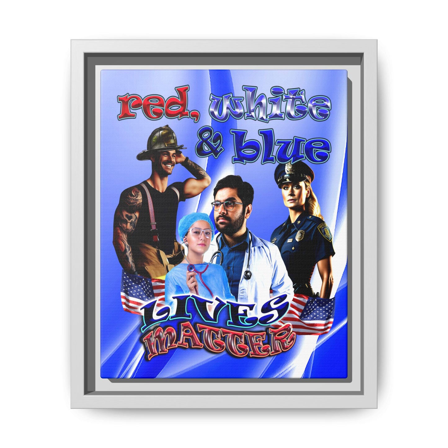 rw&b lives matter - framed canvas art (blue-white wave)