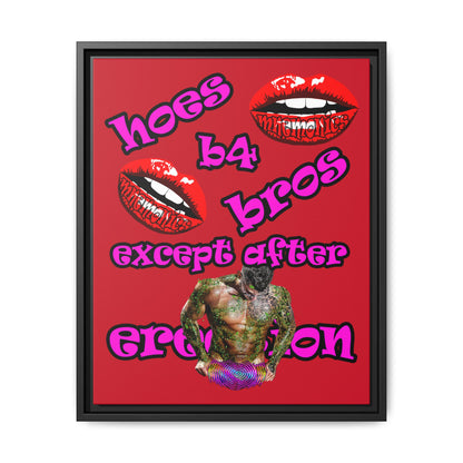 hoes b4 bros - framed canvas art (dark red)