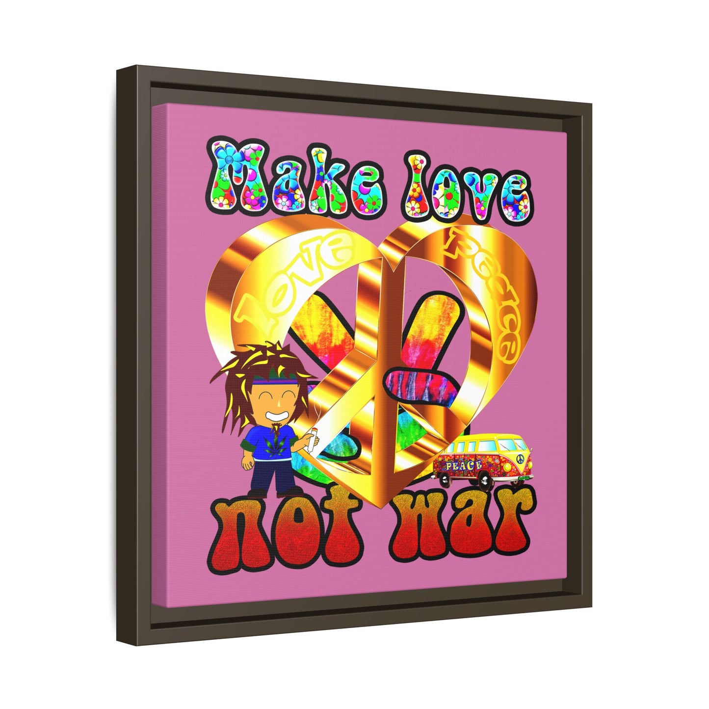 love peace - framed canvas art (light pink)