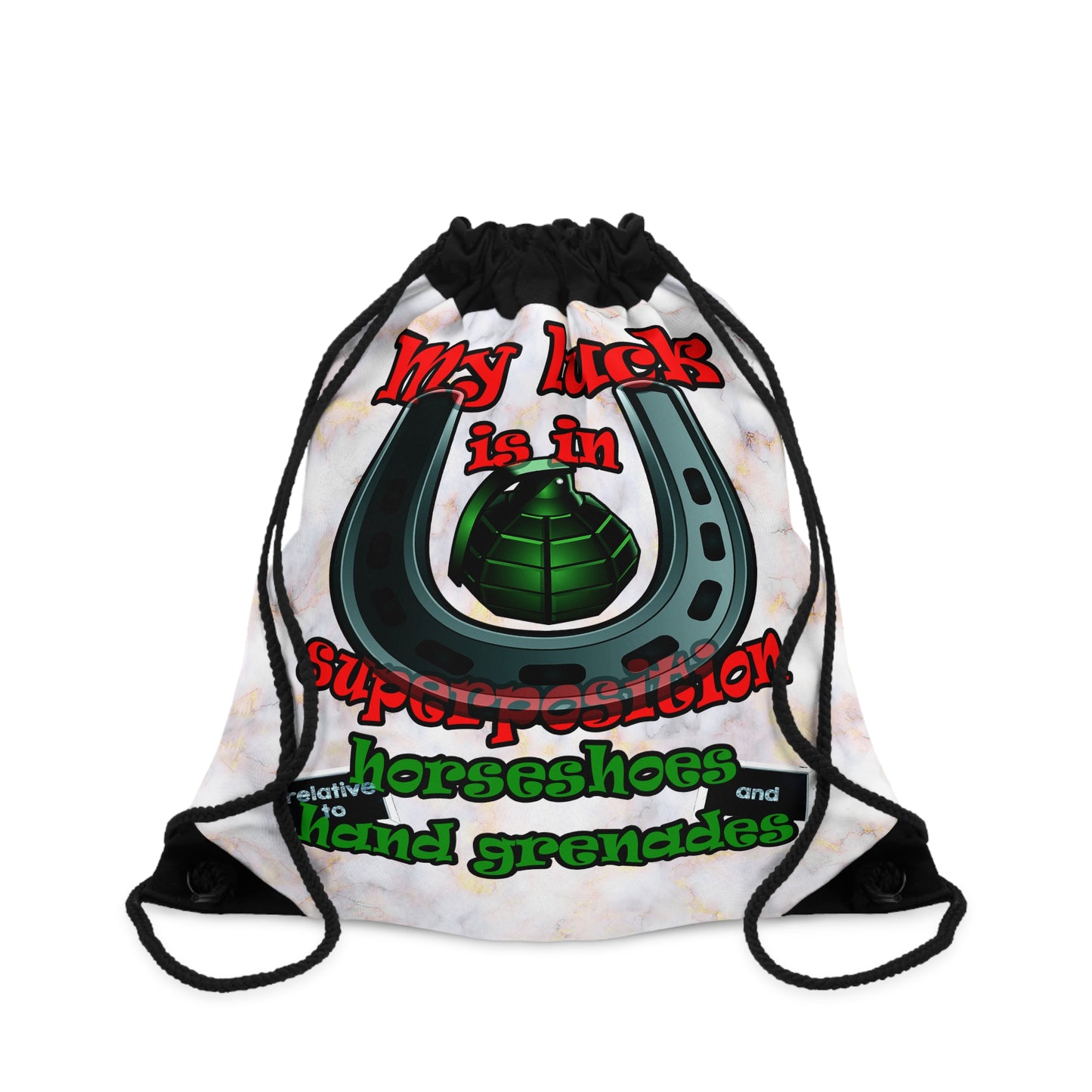 my luck - Drawstring Bag (white marble)