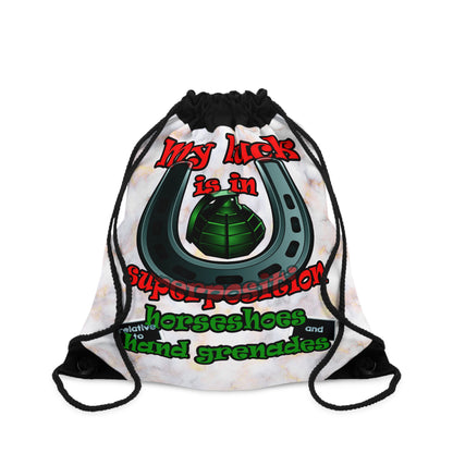 my luck - Drawstring Bag (white marble)