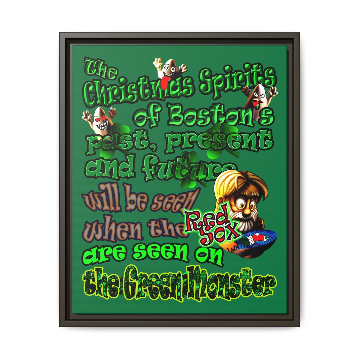 christmas spirits of boston - framed canvas art (dark green)