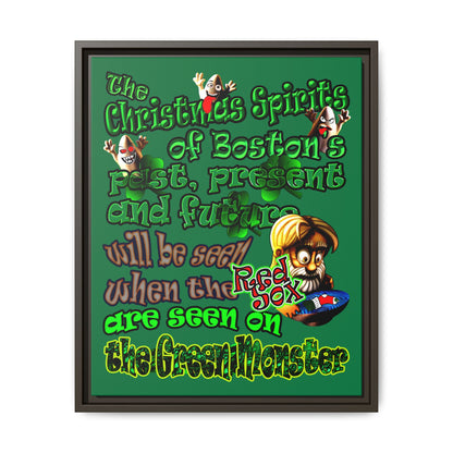 christmas spirits of boston - framed canvas art (dark green)