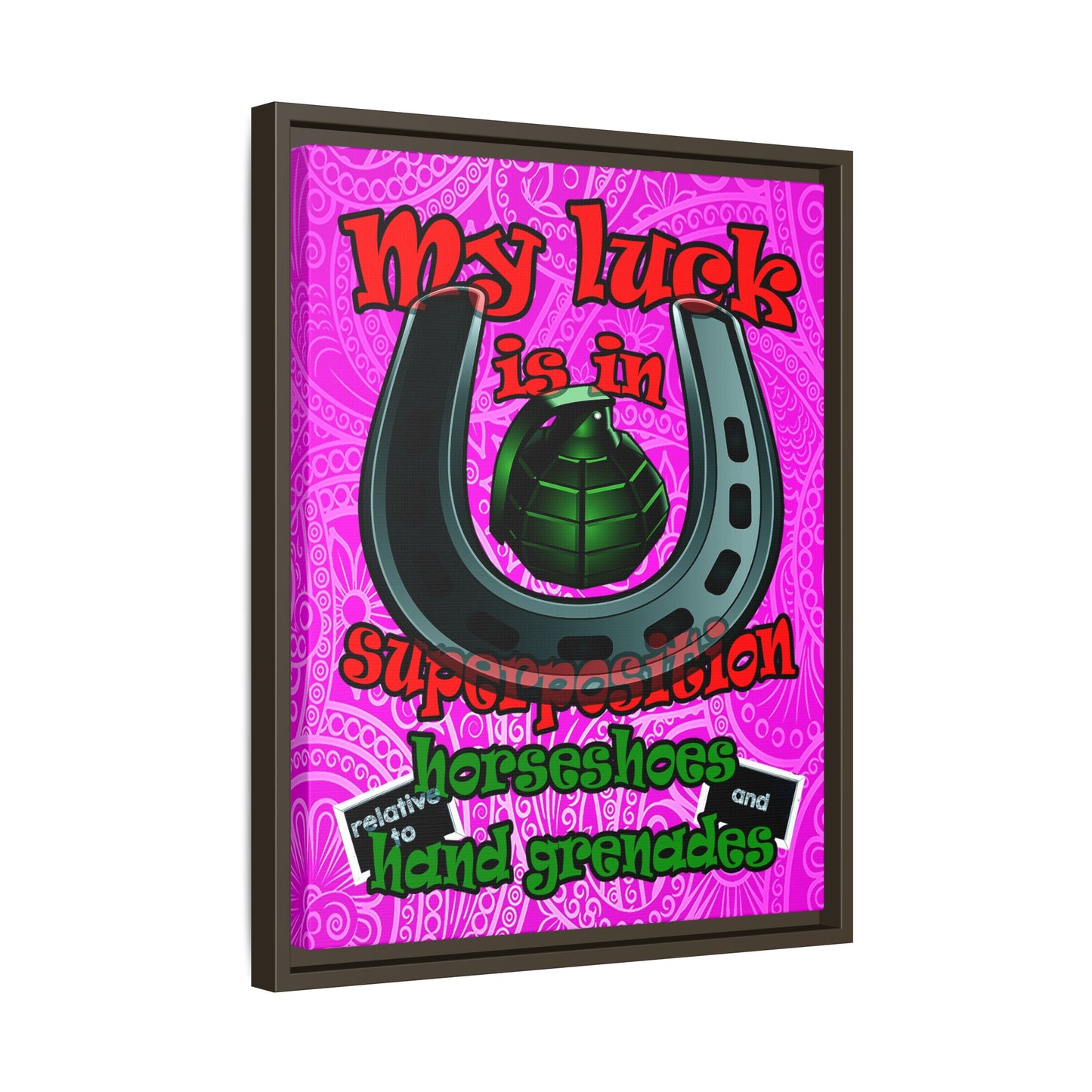 my luck - framed canvas art (pink swirl)
