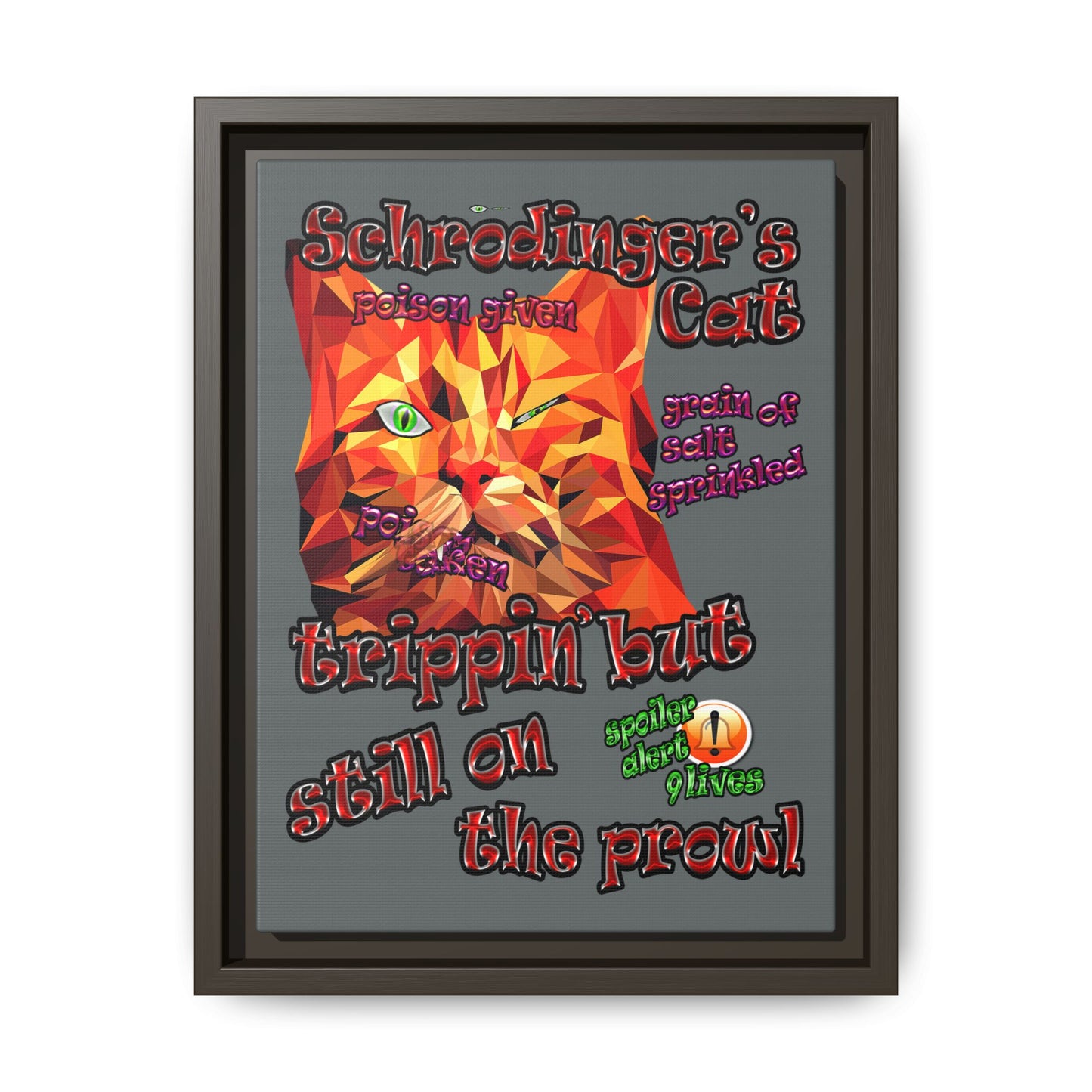 schrodinger's cat - framed canvas art (dark grey)