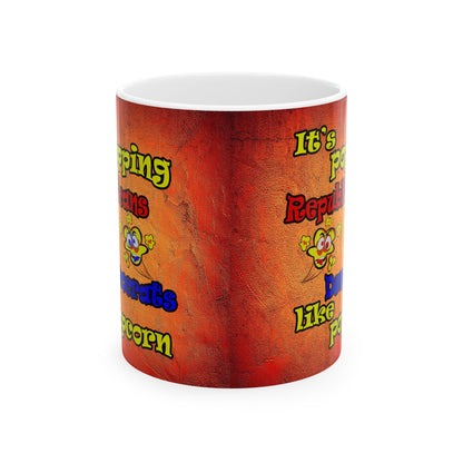 popping like popcorn - White Mug (burnt orange)