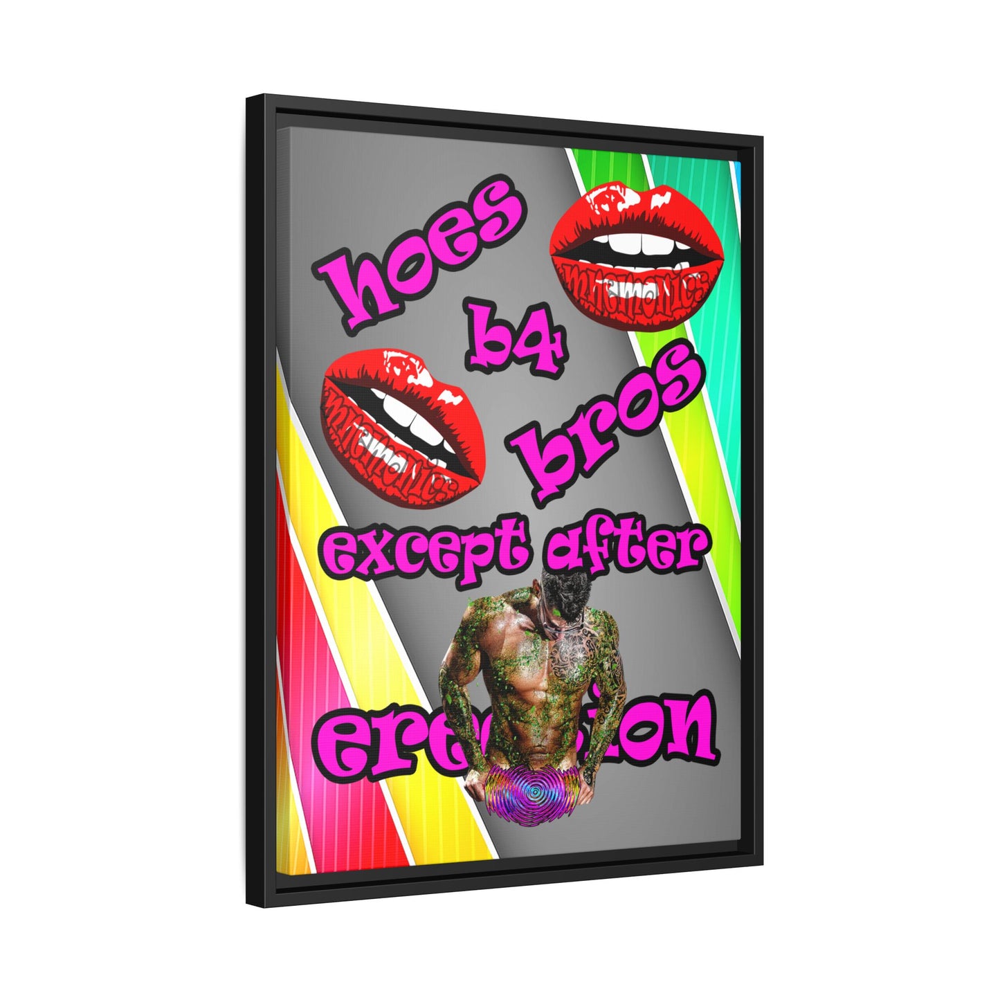 hoes b4 bros - framed canvas art (rainbow split)