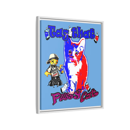 tag that - framed canvas art (light blue)