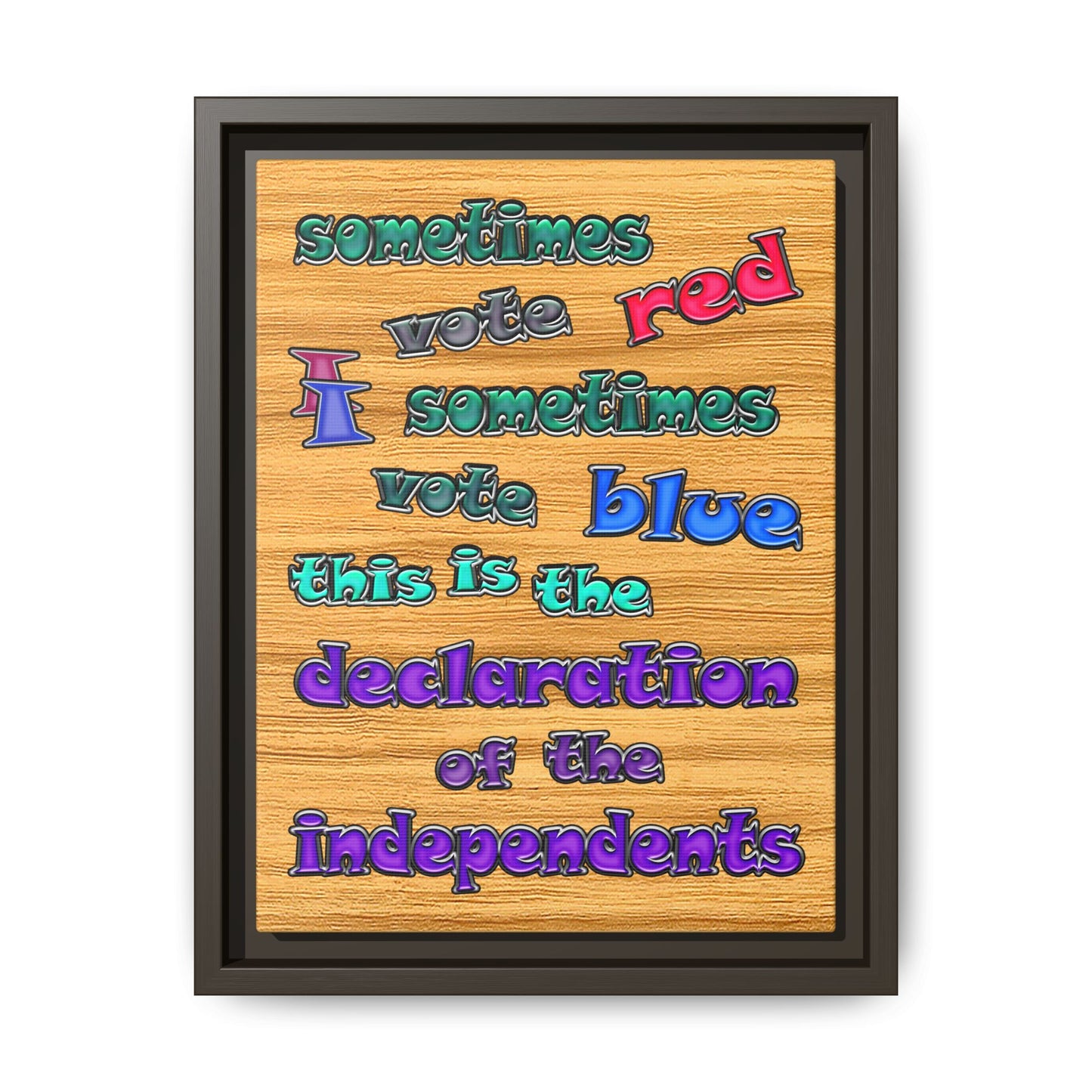 declaration of the independents - framed canvas art (butterscotch wood finish)