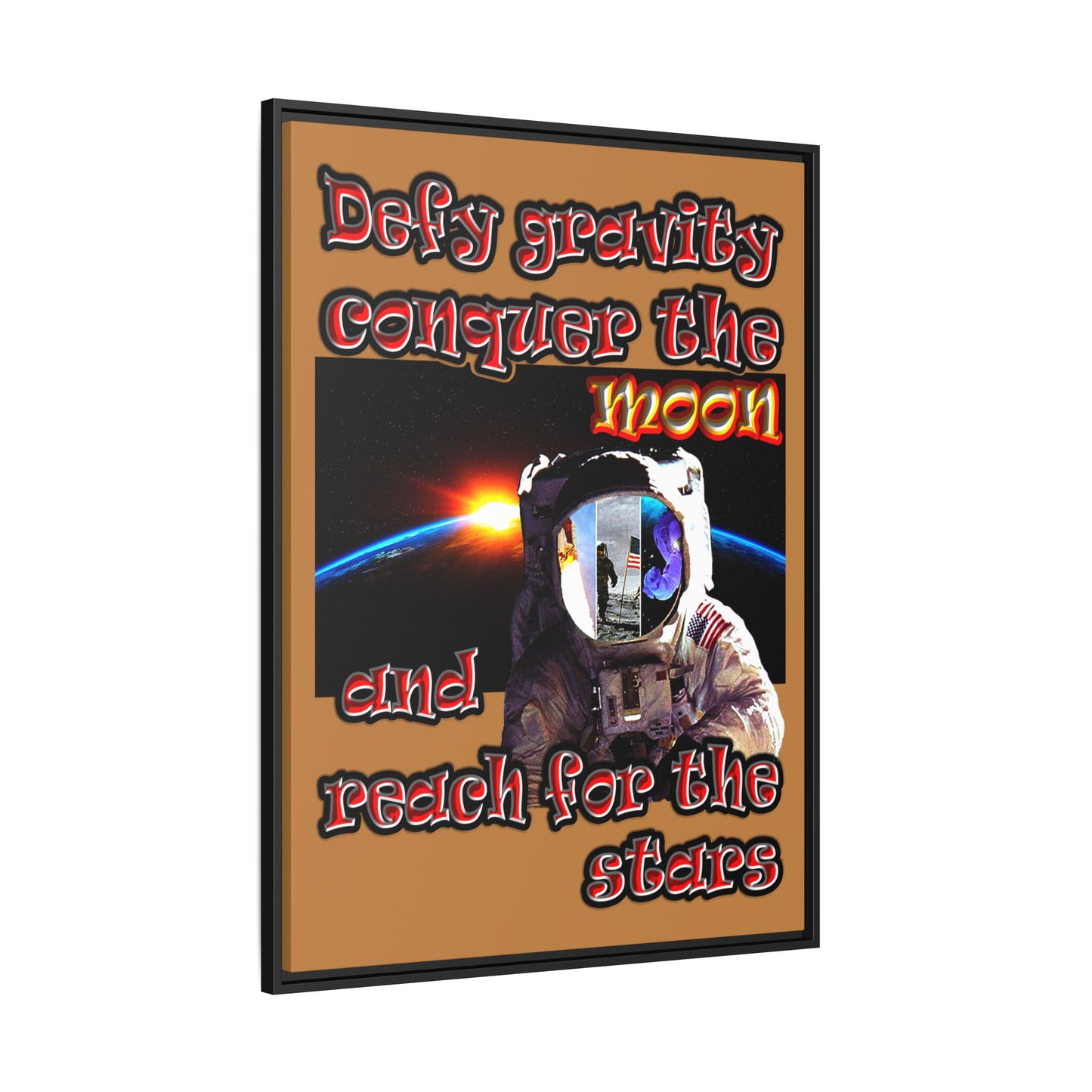 defy conquer reach - framed canvas art (light brown)
