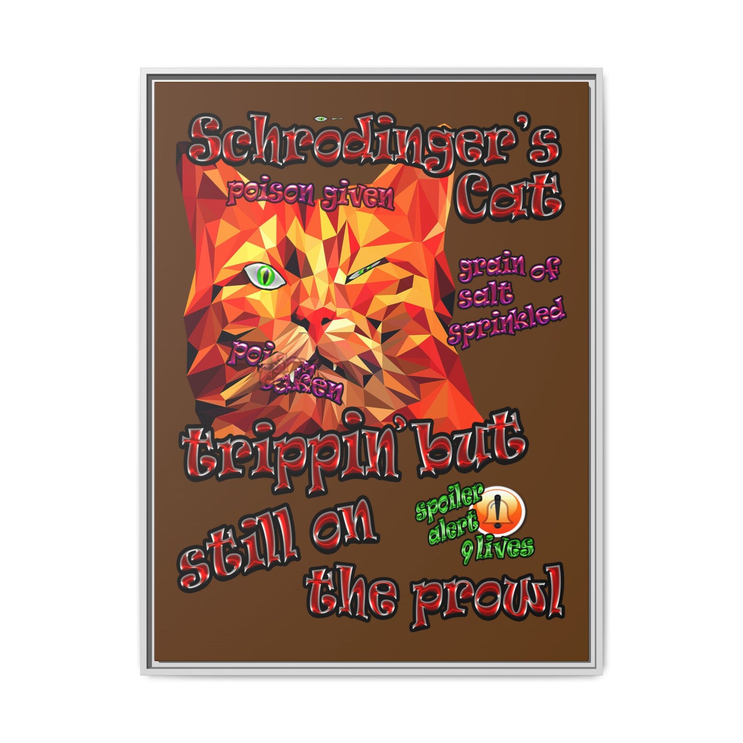 schrodinger's cat - framed canvas art (brown)