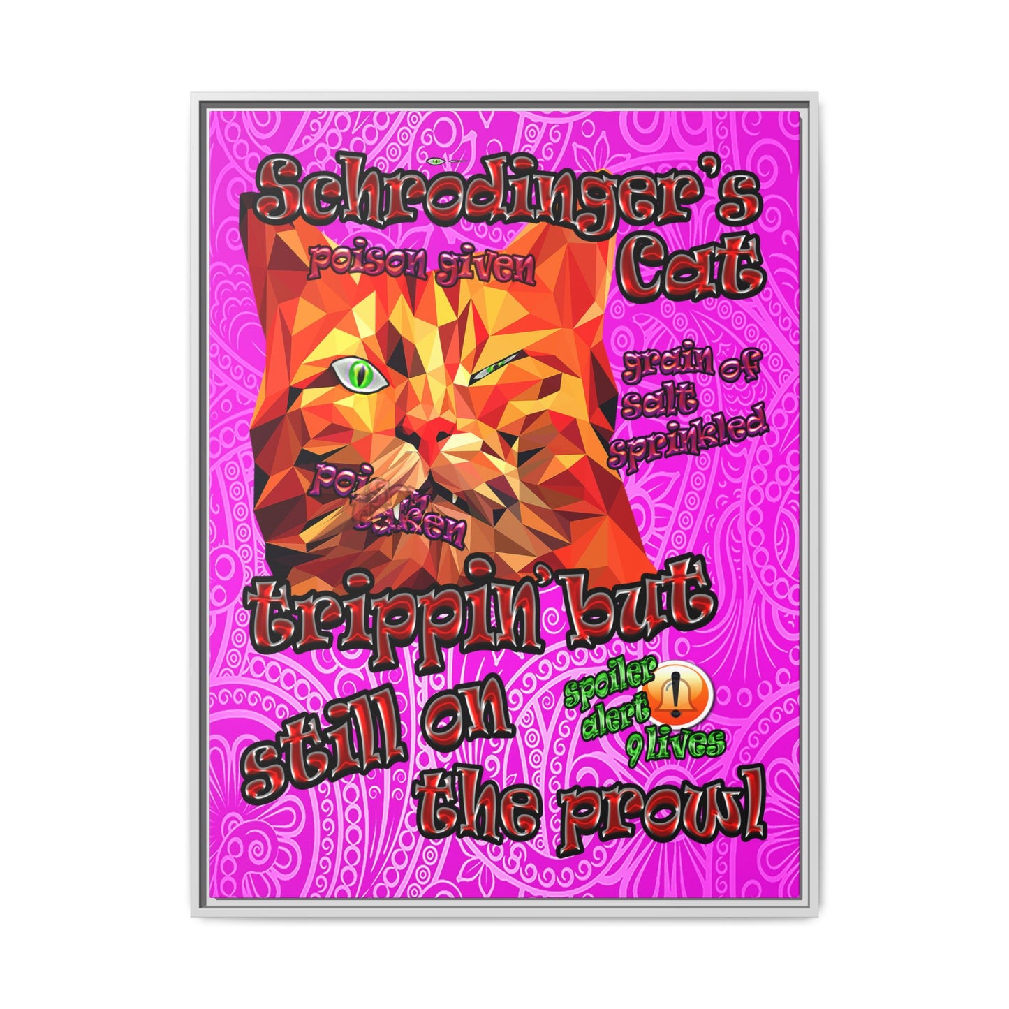 schrodinger's cat - framed canvas art (pink swirl)