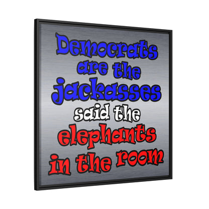 donkeys and elephants - framed canvas art (brushed nickel)
